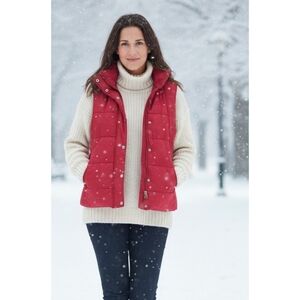 Old Navy Zip & Button Puffer Vest Fleece Lined Red Size M